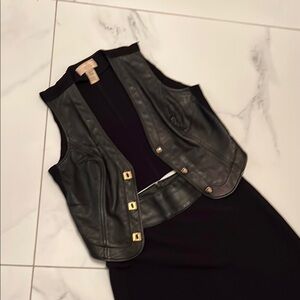 Black Vest & Skirt Set with Leather and Metallic Details